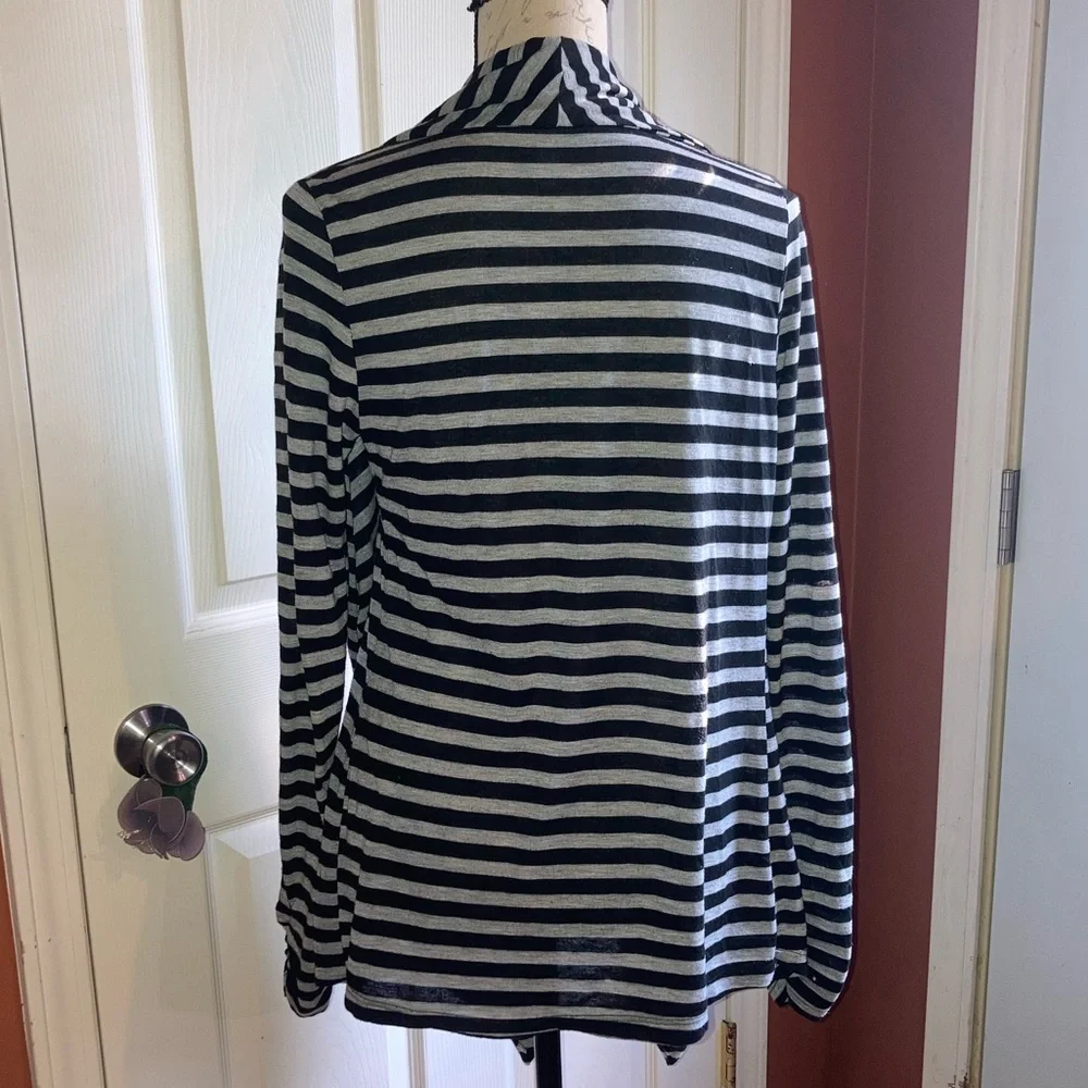 Stripe Open Front Cardigan Grey Black by Oatt - Picture 3 of 6